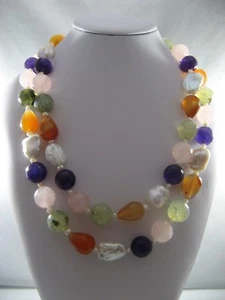 Collana donna in Agate,Ametista,Tormaline,Perle, Lunga.cm.112, chiusura Argento - Imagen 1 de 12