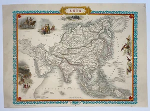 ASIA 1851 JOHN TALLIS BONITO MAPA ANTIGUO GRABADO SIGLO XIX - Imagen 1 de 7