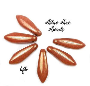BFB-Premium Czech Pressed Glass 5/16mm Dagger Beads *TERRA COTTA w/ GOLD LSTR* - Picture 1 of 3