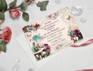 6 invitaciones personalizadas con sobres de Alicia en el país de las maravillas - cualquier ocasión - Imagen 1 de 4