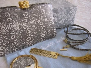 Judith Leiber Clutch Bag Lizard Print Small Purse W/ Box Mirror Comb Vintage EUC - Picture 1 of 12