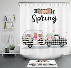 Spring Flower Buffalo Plaid Truck Camper Shower Curtain Bathroom Accessory Sets