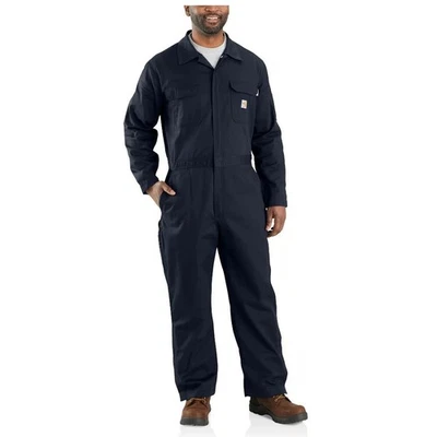 Macacão de sarja Carhartt resistente a chamas ajuste solto novo com etiquetas azul marinho escuro tamanho L REG\ - Imagem 1 de 4