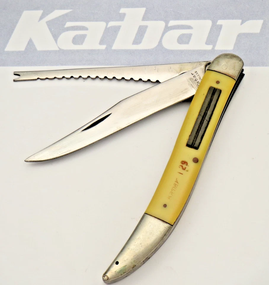 Cuchillo de pesca palillo de dientes grande vintage años 60 KABAR INOXIDABLE T29 - usado sólido Foto 1 de 4