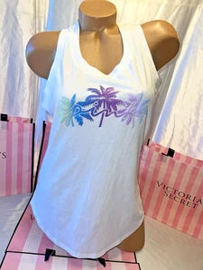 Camisa Victoria's Secret ROSA Sin Mangas Grande Brillante Estampado Palmera - Imagen 1 de 2