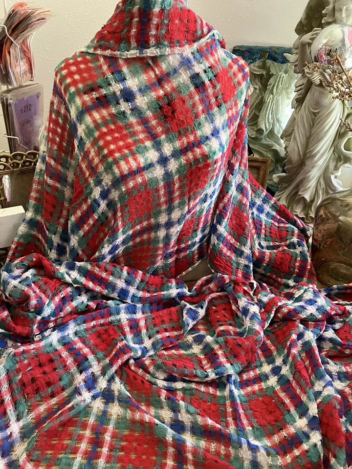 TELA TRANSPARENTE ligera a cuadros, patrón a cuadros en rojo blanco azul verde, tejida Foto 1 de 4