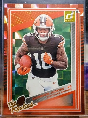 Quinshon Judkins 新秀布朗队全新 2025 Panini Donruss 红色潘多拉 SP #26 近乎完好-MT — 第 1/2 张图片