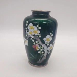 Vintage Green Foil Ginbari Cloisonne Guilloche Enamel Cabinet Vase Japan - Picture 1 of 16