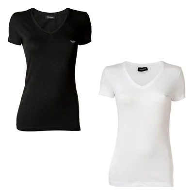 EMPORIO ARMANI Women's T-Shirt - V-Neck, Loungewear, Short Sleeve, Stretch Cotton - Image 1 of 3