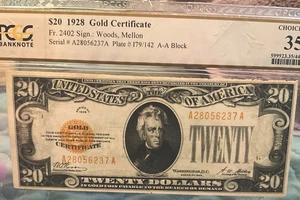 1928 20 Dollar Bill Gold Certificate Fr. 2402 Bank Note PCGS 35 CHOICE VF - Picture 1 of 7