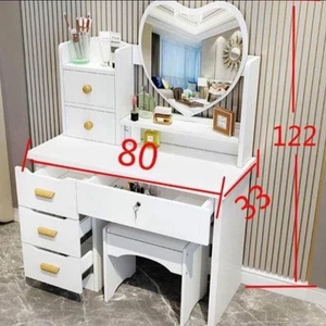 POSTAZIONE TRUCCO MAKE-UP TAVOLO + SGABELLO TOELETTE SPECCHIO CUORE BIANCO - Foto 1 di 1