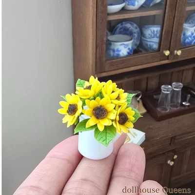 Miniature Sunflower Bouquet in White Jug – Dollhouse Flower Arrangement - Image 1 of 4