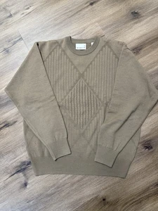Vintage Gabicci Cable Knit Tan/Brown Mens Wool Blend Sweater Size Medium - Picture 1 of 13