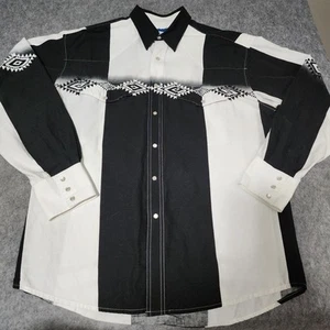 Wrangler Cowboy Men's Large Western Shirt Pearl Snaps Black White L/S Cotton EUC - Foto 1 di 12