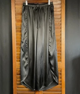 BB Dakota Satin Lounge Pants Womens Size S Black Palazzo Side Slit Elastic Waist - Picture 1 of 11