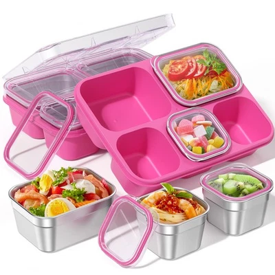 Snackle Box Containers, Stainless Steel 5 Compartments Divided Serving Tray w... - Image 1 of 4