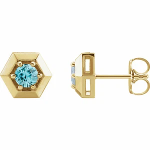 Pendientes geométricos de circón azul en oro amarillo 14K - Imagen 1 de 2
