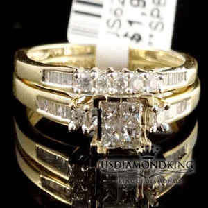 Women's 10k Yellow Gold Princess & Round Cut .50ctw Genuine Diamond Bridal Set - Picture 1 of 8