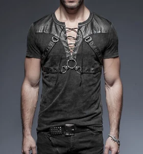 Punk Rave Casual Men's Gothic Rock Metal T-Shirt Top Steampunk casual Black Top - Picture 1 of 12