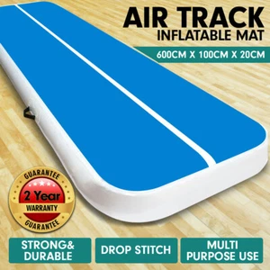 6m Inflatable AirTrack Floor Track GYM Gymnastics Tumbling Mat Yoga - Blue White - Picture 1 of 11