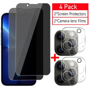 For iPhone 13 14 12 Pro Max Anti-Spy Privacy Screen Protector, Camera Lens Film - Picture 1 of 16