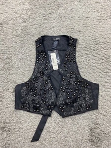Bisou Bisou Vest Women Small Black Pearl Sequin Michelle Bohbot Western NWT - Picture 1 of 10