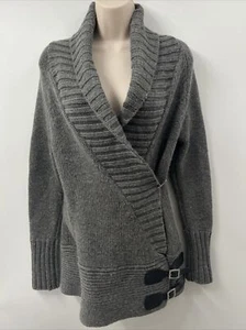 Moda International Women's Acrylic Blend Gray Cozy Plush Cardigan Belted Size S - Picture 1 of 10