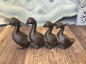 Vintage Brass Ducks Connected Family  tarnished natural patina geese 🦆 heavy 