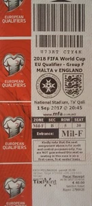 TICKET 9/01/2017 Malta vs. Inglaterra - Imagen 1 de 1