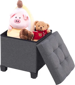 Apicizon 13 inches Small Storage Ottoman Cube, Foot Stool Foldable 13'', Grey - Picture 1 of 8