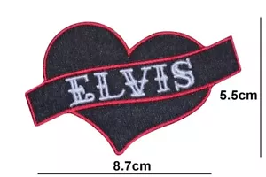 Elvis Heart Embroidered Patch Iron or Sew On Motorbike Biker Badge applique logo - Picture 1 of 2