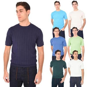 T-shirt Uomo Filo Cotone Slim Fit Maglia Mezza Manica Strech Maglietta a Coste - Bild 1 von 40