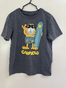 Gap Kids Boys Garfield The Cat Surfboard Cotton Blend Crewneck T-Shirt Gray S - Picture 1 of 4
