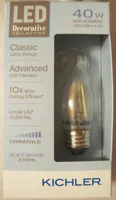 Kichler LED 40W/4W CA10 Filament - Soft White 2700K - Dimmable-514101-Save 2+ - Image 1 of 2