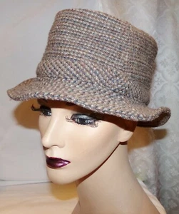 Vtg Mens Pendleton Hat L Brown Checked Wool 22 1/2" Fedora Tweed - Picture 1 of 8