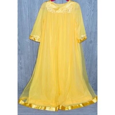Vintage butter yellow gossard artemis nightgown and robe set chiffon intimates 6 - Image 1 of 4