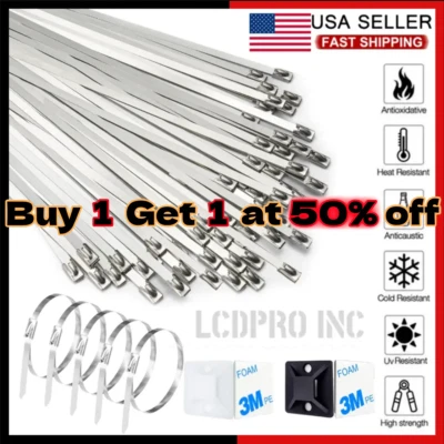 100PCS Metal Zip Ties Stainless Steel Heavy Duty Self-Locking Cable Ties Lock US - Image 1 of 4
