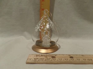 VINTAGE HAND MADE SPUN GLASS PRAYING ANGEL IN GLASS TEARDROP/SNOW FLAKES ORNAMEN - Picture 1 of 6