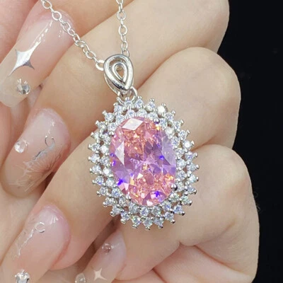 Nuevo Collar Colgante Plata Lujo Moda Rosa Blanco Topacio Piedras Preciosas Mujeres Niña Foto 1 de 4