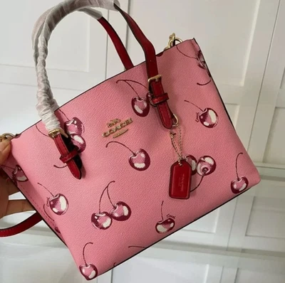 COACH Mollie Tote 25 Canvas Leather Cherry Pink 2way Shoulder Bag CR293 Outlet - Image 1 of 4