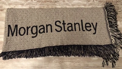 Manta tapiz tejida Morgan Stanley Investment Bank azul blanco algodón Foto 1 de 4