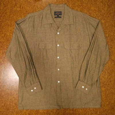 RARE BEAMS Plus Made in Japan Cotton Flax Chambray Camp Collar Shirt Khaki Large - Image 1 of 4