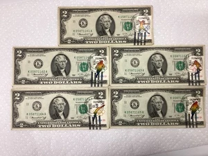 Set of 5- Uncirculated Consecutive 1976 $2 Bills w/1st. Day of Issue Stamps(5K5) - Picture 1 of 3