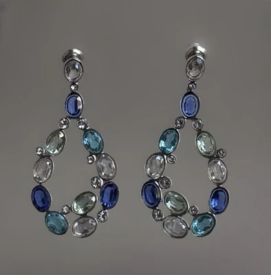 "Nuevos pendientes perforados colgantes Swarovski cisne azul/claro/verde cristal 1,75""" Foto 1 de 4