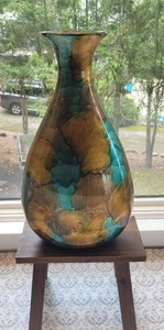 Rustic Teal/Gold/Brown Teardrop Vase- (18"×11") - Picture 1 of 7