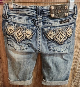 Miss Me Jeans Girls Size 10 Bermuda Shorts Embellished JK5416M Cut Off Cropped - Picture 1 of 4