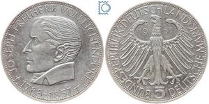5 DM Freiherr von Eichendorff 1957 J - Silber Gedenkmünze - Jäger 391 [MZ317 - Bild 1 von 3