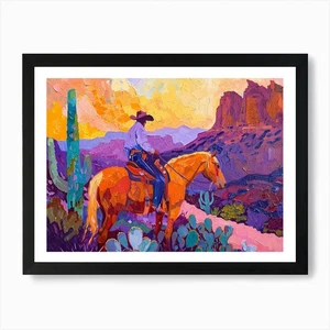Cowboy Painting Sonoran Desert Ariz Framed Wall Art Poster Canvas Print Picture - Picture 1 of 4