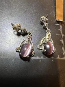 Vintage Art Deco Style Sterling Silver Marcasite Amethyst Dangle Drop Earrings - Picture 1 of 6