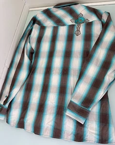 Cowgirl Hardware Shirt Womens XL Blue Pearl Snap Western Rodeo Long Sleeve - Picture 1 of 11